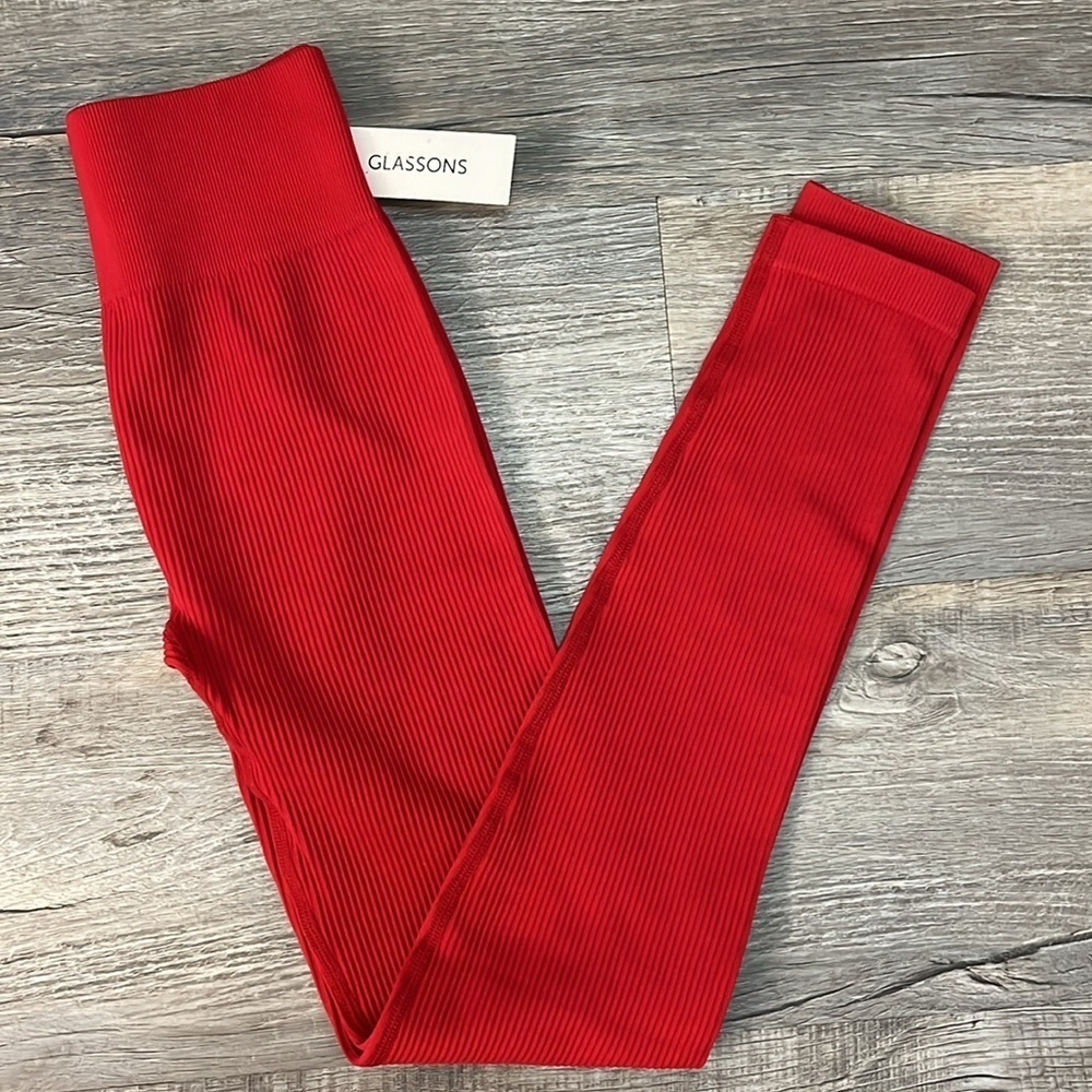 Glassons Holiday Red Leggings Ribbed Leggings, Women’s Size XS, NEW